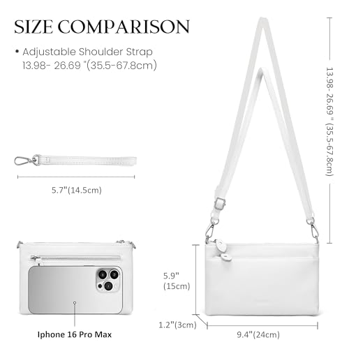 befen Genuine Leather Wristlet Clutch Wallet Purses with RFID Blocking, Small Crossbody Bags Shoulder Handbag for Women - color: White