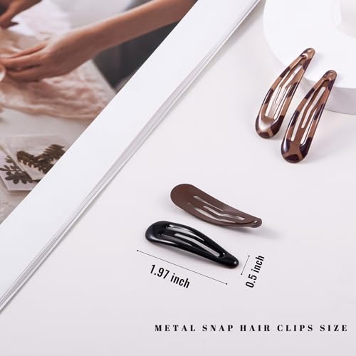 20 PCS Metal Snap Hair Clips Water Drop No Slip Barrettes for Women Bright Small Hair Clips For Thick And Thin Fine Hair,Black Tortoiseshell,1.97 x 0.5 In. - color: Black Tortoiseshell