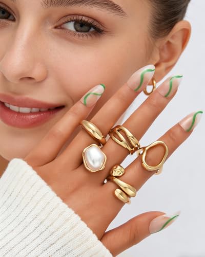 YEEZII 20 Pcs Gold Ring Set for Women, Chunky Statement Flower Finger Midi Rings, Big Boho Stacking Rings Pack Trendy Stuff Jewelry Gift - color: Gold-B-5Pcs