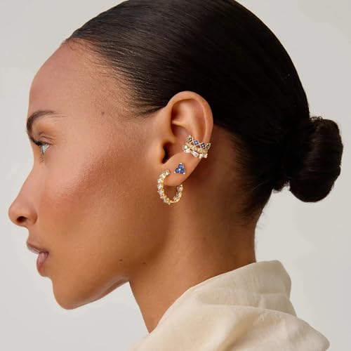 MEVECCO Ear Cuff Non Piercing for Women 18K Gold Plated Dainty Ear Cuff Earring Stacks Cartilage Clip On Wrap Huggie Minimalist Fake Piercings Open Hoops Jewelry Gifts - style: flower-blue