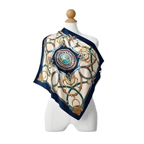 Premium Floral Scarf for Women 35x35 Square Silk Feel-Lightweight Scarves Headscarf Bandanas Wrapping Handbag - color: Golden Intertwined Chains