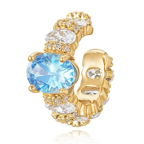 MEVECCO Ear Cuff Non Piercing for Women 18K Gold Plated Dainty Ear Cuff Earring Stacks Cartilage Clip On Wrap Huggie Minimalist Fake Piercings Open Hoops Jewelry Gifts - style: oval-blue