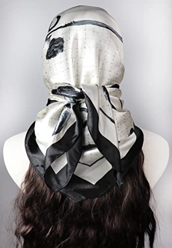 vabovin Satin Head Scarf for Women Silk Like Hair Scarf, 35 x 35 in | Silk Feel Fabric, Hair Wrap for Sleeping, Headscarf and Neck Scarf, Square Bandana Style, Fashion Accessory - color: 003 White Floral