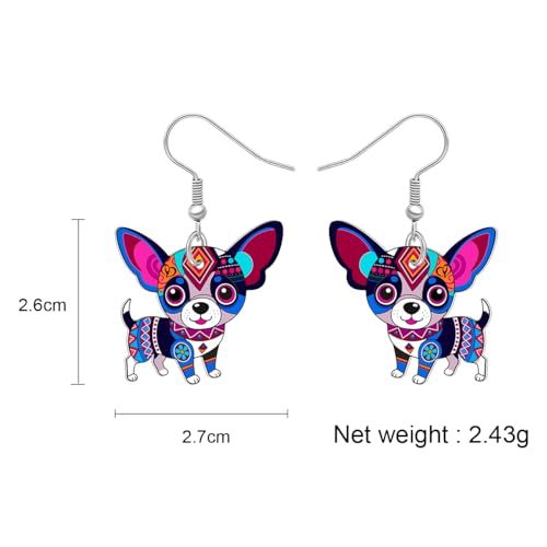 BONSNY Colorful Cute Chihuahua Dangle Earrings Mexican Folk Art Style Dog Pets Design Gifts for Chihuahua Lovers Women Fun Hypoallergenic Jewelry Accessories - color: Purple