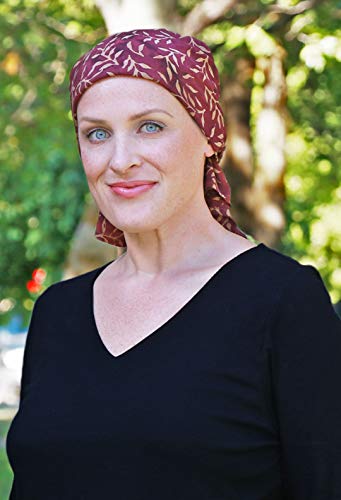 Hats Scarves & More Chemo Scarf Head Scarves for Women Cancer Headwear Headscarf Head Coverings 28 Inch Square Batik - color: Burgundy Leaf