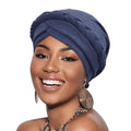 DRESHOW Turban Pre-Tied Twisted Hat Thread African Head Wraps for Black Women Chemo Cancer Cap Braid Hair Cover - color: 1 Pc Twisted Braid: Light Navy Blue