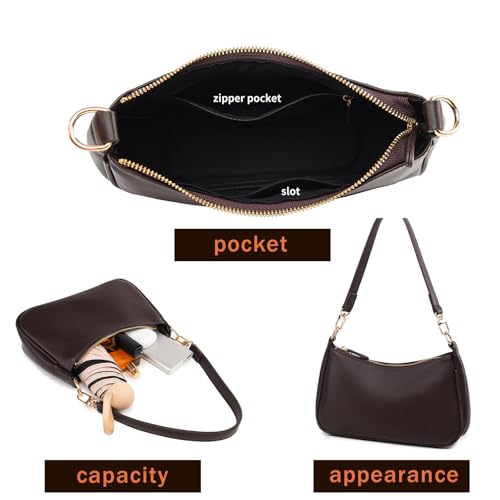 Shoulder Bag for Women with 2 Removable Straps and Zipper Closure Crossbody Bags Clutch Tote HandBags Purses | with 2 Removable Straps - color: Coffee Color