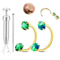 Opal Nose Ring Studs Horseshoe Nose Rings Hoops Stud 316L Stainless Steel Nose Rings Round CZ Square Screw L Shaped Nose Stud Hypoallergenic Nostril Piercing Jewelry for Women Men - color: Gold/3.0mm Green gem/20gauge