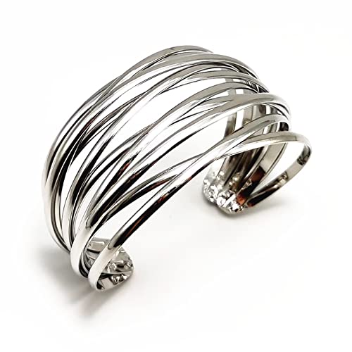 YBMYCM Chunky Gold Cuff Bracelet for Women Gold Line Web Wrist Cuff Bangle Bracelet Fashion Costume Jewelry - color: Silver