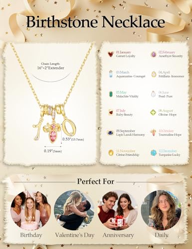 Freekiss Gold Pendant Necklace for Women, Dainty Diamond Necklaces for Women Simple 14K Gold Plated Paperclip Choker Necklaces Cute Minimalist Open Oval Necklaces Gold Jewelry for Women Gifts - color: Gold, style: Number 10 - Tourmaline Pink Bow