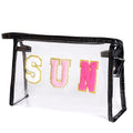 Preppy Patch Makeup Bag, Sun Chenille Letter Bag for Beach, Pouch with Zipper, Travel Bags Clear Cosmetic Toiletry Bag for Women Girls Teens (Black) - color: Black