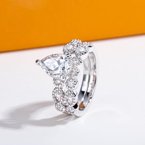 Oval/Pear/Cushion Cut Moissanite Wedding Ring Set D Color VVS1 Clarity 925 Sterling Silver Engagement Promise Anniversary Rings Bridal Sets for Women with Certificate - style: 3.46cttw Pear Cut