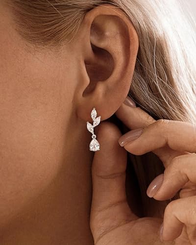 HANLI Dangle Earrings for Women – 14K Gold Plated/Silver Drop Earrings Sparkly CZ Gold Dangle Earrings Elegant Dangling Earrings for Wedding Bridal Prom Jewelry - color: 2-Dangle CZ Silver