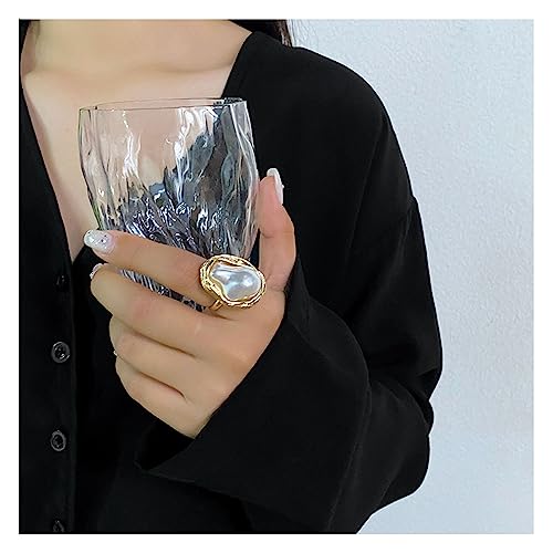 Choistily Pearl Ring for women Geometrical Irregular Pearl Ring Womens Open Adjustable Index Finger Rings - color: gold