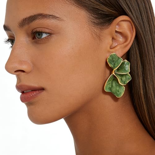 Chunky Earrings Big Statement Earrings for Women Trendy Large Floral Ginkgo Leaf Flower Earring Irregular Long Drop Dangle Earrings Chunky Jewelry - style: 1 - Green