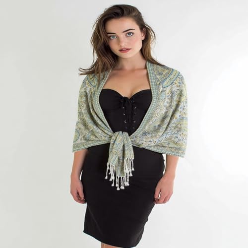 AUSEKALY Pashmina Feel Shawls Wraps for Women Rave Scarf Soft Silky Reversible Men Scarves - color: White Yellow