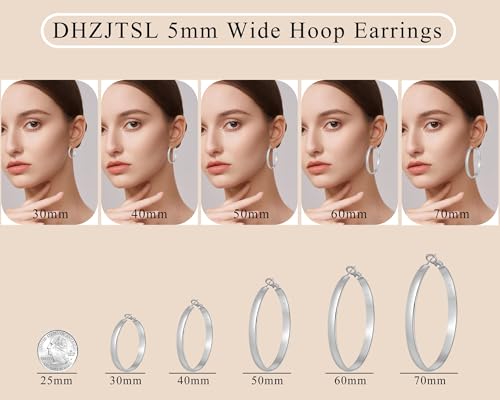 5mm Wide Gold Hoop Earrings for Women, 14K Gold Plated Big Chunky Hoop Earrings with S925 Sterling Silver Post, Hypoallergenic Lightweight Earrings Jewelry for Women 30/40/50/60/70mm - color: Silver-30mm