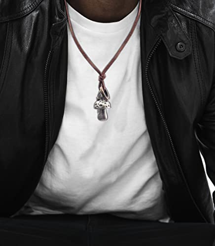 PU Leather Necklace Vintage Boho Style Multilayer Pendant Long Sweater Necklace Jewelry for Women Men with Adjustable Leather Cord - color: Mushroom Pendant Leather Necklace