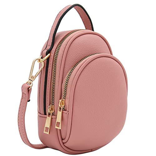 FashionPuzzle Two Compartment Mini Crossbody Bag | Two Compartment - color: Dusty Pink