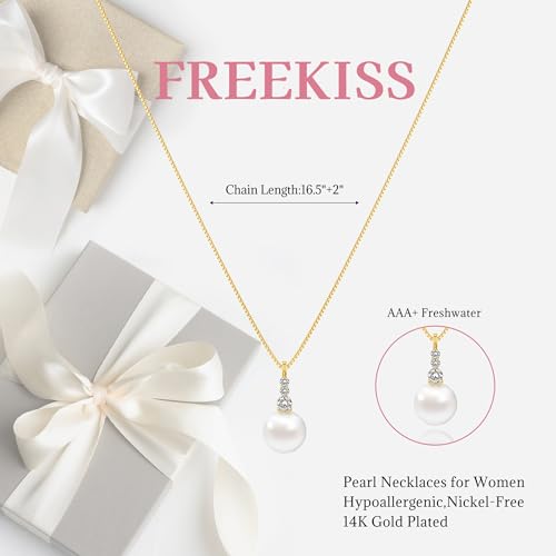 Freekiss Gold Pendant Necklace for Women, Dainty Diamond Necklaces for Women Simple 14K Gold Plated Paperclip Choker Necklaces Cute Minimalist Open Oval Necklaces Gold Jewelry for Women Gifts - color: Gold, style: 3cz drop pearl