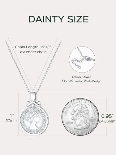 ChicSilver Coin Necklace Sterling Silver Vintage Round Circle Disc Dainty Coin Pendant Necklaces for Women - color: Style A - Silver