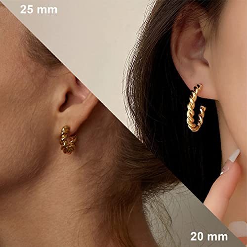 Women's Hoop Earrings Twisted Rope Round Hoop Earrings in Rose Gold, White Gold and Yellow Gold