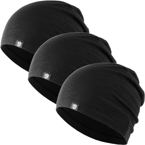 WTACTFUL 3 Pieces Cooling Skull Caps for Men & Women - Soft & Breathable Cycling Cap for Summer - color: Black+black+black