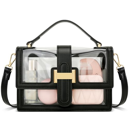 KKXIU Crossbody Bags for Women - Top Handle Purses for Lady, Leather Handbags Shoulder Clutch with Adjustable Shoulder Strap - color: Clear