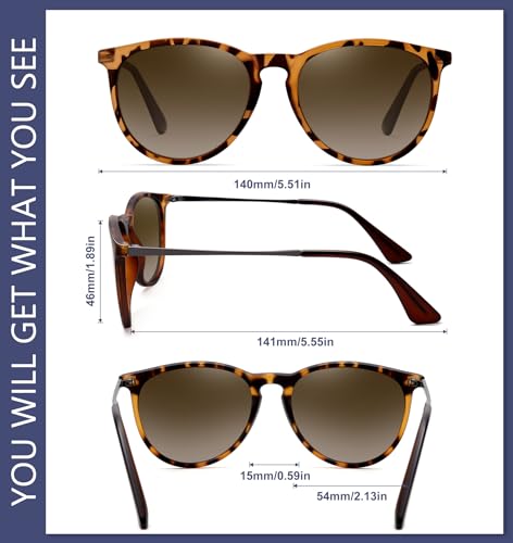 WOWSUN Retro Polarized Sunglasses Womens Trendy Round Classic Glasses - color: (2 Pack) a Black Frame Gradient Grey Lens + Matte Leopard Gradinet Brown Lens