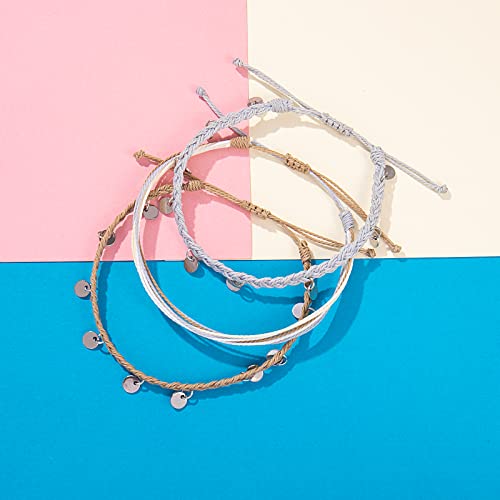 FANCY SHINY String Ankle Bracelets Waterproof Rope Anklets Braided Beach Boho Coin Anklets Cute Friendship Foot Jewelry for Women - style: Sand/Grey