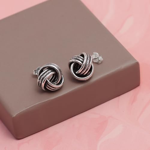 LeCalla 925 Sterling Silver Knot Stud Earrings Jewelry | Italian Design Love Knot Stud Earring | Celtic Knot Stud Earrings for Women - color: Antique Textured Love-Knot