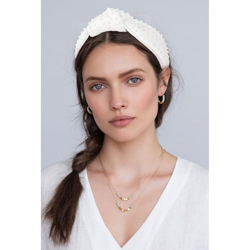 YISSION White Knotted Headband for Women - Wide Pearl Embellished Hair Hoop, Stylish Hair Accessory for Daily Wear, Weddings & Casual Outfits - color: Pure White