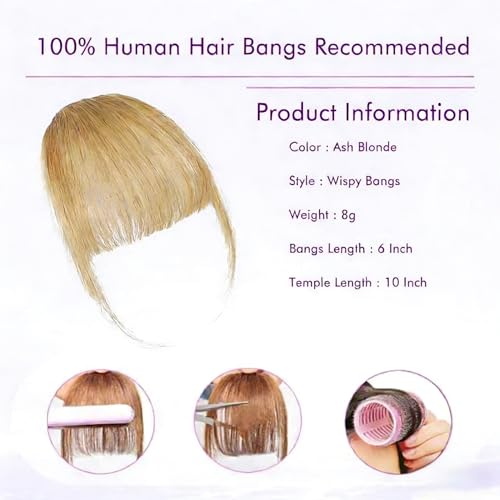 100% Real Human Hair Extensions Wispy 18# Hair Clip on bangs for women Fringe with Temples Hairpieces Faux Bangs for Daily Wear - color: 18#, size: Wispy Bangs