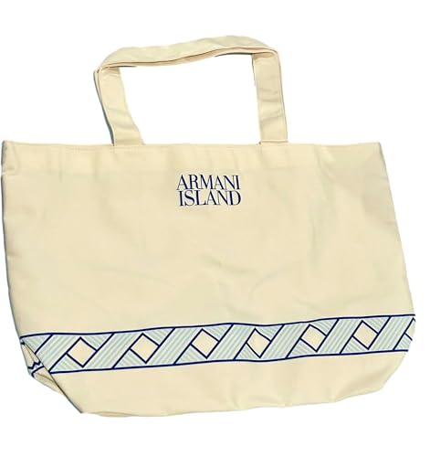 GIORGIO ARMANI Cream Canvas ARMANI ISLAND BEACH BAG Fragrance Tote Bag (LARGE 20.5 L X 13 H x 5 W) - 7462