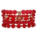 coadipress 5Pcs Bohemian Flower Stackable Bead Bracelets for Women Multilayer Crystal Glass Beaded Charm Bangles Bracelet Boho Summer Beach Hawaii Holiday Statement Jewelry - color: Red