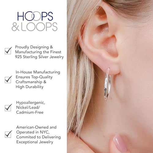 Hoops & Loops 925 Sterling Silver Diamond-Cut Hoop Earrings for Women, 2mm Textured Lightweight Click Top Hoops, 15mm 20mm 25mm 30mm, Silver 14k Yellow Gold & Rose Gold Flash Plated - color: Silver - 25mm (1'')