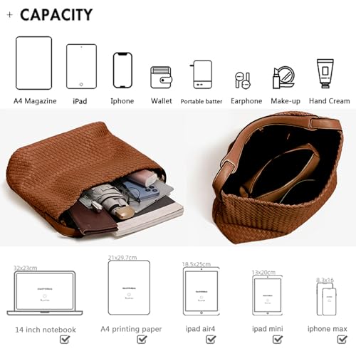 JINMANXUE Women Boston Bag, Woven Hobo Tote Handbag and Purses, Female Satchel Messenger Bags, Fashion Shoulder Crossbody Bag - color: Amber Brown