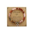 Zodiac Natural Stone Bracelet – Handmade Crystal Healing Bracelet with Zodiac Charm – Adjustable Beaded Jewelry Gift for Women Men Girls - color: Aries