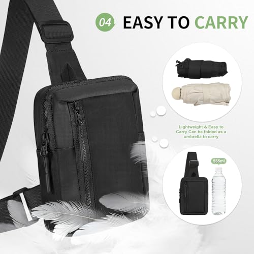 Mini Sling Bag for Men and Women, 7.5 Inch Small Anti Theft Crossbody Sling Backpack Nylon Chest Bag Fanny Pack for Travel Running Hiking (Black) - color: Black