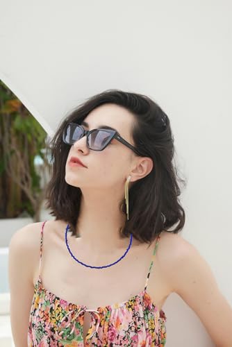 PINK TOWN Colorful Beaded Necklace Bohemian Rice Beads Choker Handmade Summer Beach Necklace for Women - color: Royalblue