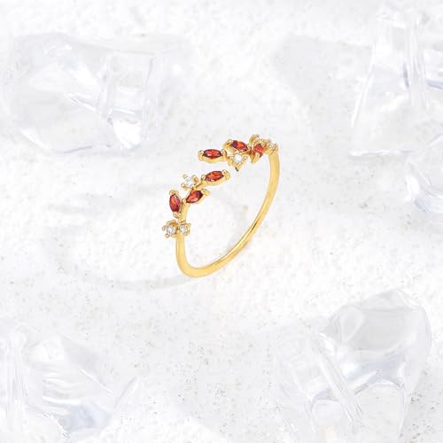 Dainty Rings Open Adjustable Ring Leaf Ring for Women Dainty Stackable Rings for Women - color: Red