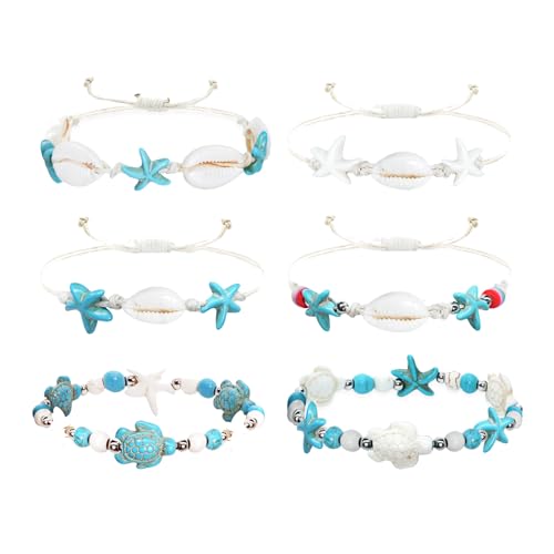 Handmade Summer Turtle Starfish Bracelets Bohemian Beaded Seashell Bracelets Set Adjustable Waterproof Summer Beach Surfer Bracelets Summer Vacation Jewelry Bahamas Souvenirs - color: 8PCS