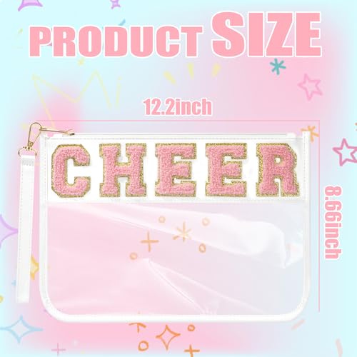 BuyCard Cheer Chenille Letter Bags Clear Makeup Bag, Cheerleader Gifts Cosmetic Bag, Varsity Preppy Patch Flat Pouch Cheer Accessories, Waterproof PVC Organizer Toiletry Bag for Women Girls White - color: White-Cheer
