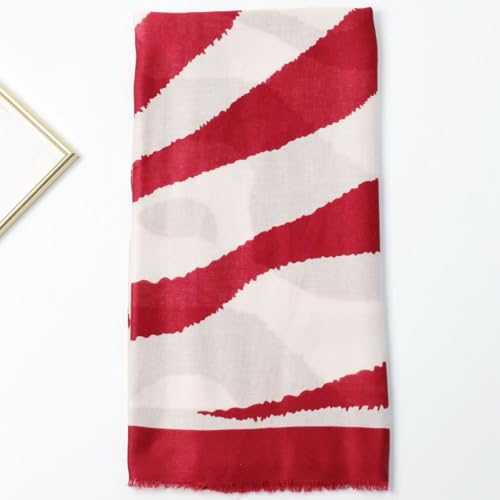 WaJuemy Travel Boho Scarf for Women Casual Lightweight Pashmina Scarves Fashion Multicolor Shawl Wraps with Fringed Beads - color: 50 Red/Beige