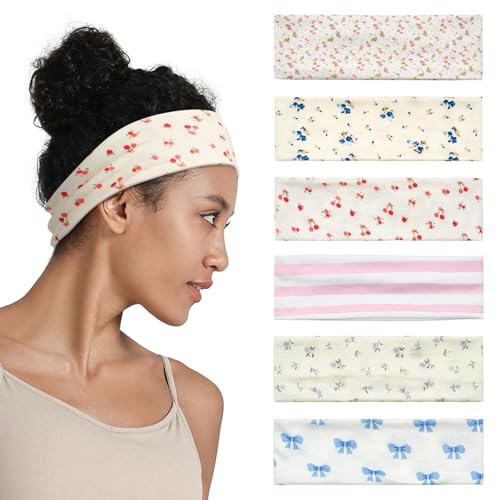 QIUTIMIY Headbands for Women Non Slip - 6 Pack Soft Stretchy Cotton Hair Bands for Women’s Hair – Fashion Sports Headbands for Yoga, Workout, Running, Gym, Daily Wear（Style 3） - color: Style 3