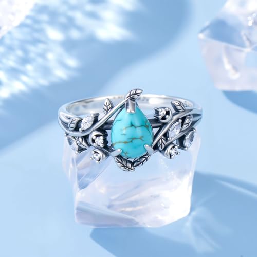 Boho Rings 925 Sterling Silver Turquoise Ring Western Jewelry Women's Eternity Rings Christmas Jewelry Gifts for Wife Mom Size 7-9 - style: Turquoise-1