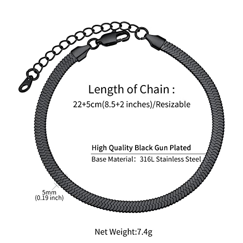 ChainsHouse Ankle Bracelets for Women, Stainless Steel Chain Anklets Waterproof, Women Summer Beach Jewelry Gift, Come with Box - color: 10. 5mm-Herringbone-Black