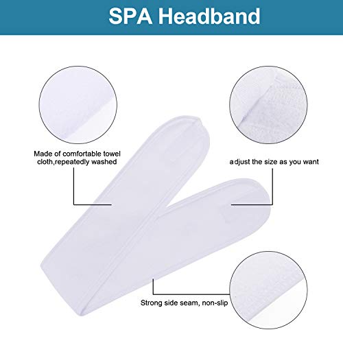 Whaline Spa Facial Headband Head Wrap Terry Cloth Towel, 4 Counts, White | Stretch, for Bath Makeup and Sport - color: Whilte
