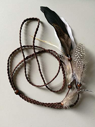 Set of 2 Gypsy Hippie Feather Headband Headdress and Armband Bohemian Headwear Headpiece Handmade Tribal Indian Fascinator Feather Hairband Hair Accessories for Women Lady (A#)