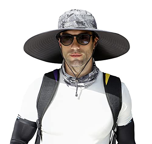 Leotruny Men Wide Brim Sun Hats UPF50+ Waterproof Breathable Bucket Hat for Fishing, Hiking, Camping - color: C05-dark Grey Ink